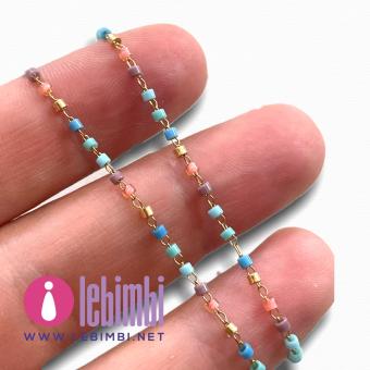 Catena a rosario acciaio inox dorato, perle in vetro 1-2x0,9-1,5mm - multicolor - 50cm
