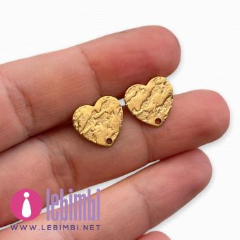Perni "cuore" in acciaio inox 304 texturizzato, dorato - 12x13x1mm - 1 paio