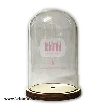 Campana decorativo in vetro con base in legno  -  9x13cm