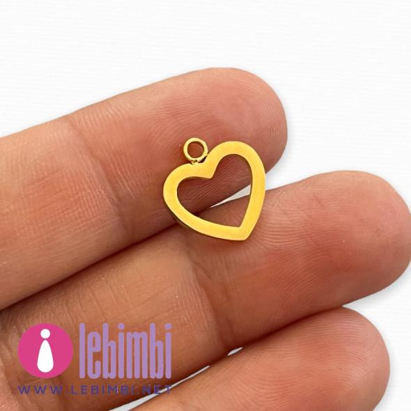 Charm "cuore" in acciaio inox dorato 204, 13x12mm - 1 pezzo