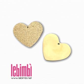 Charm "cuore" effetto glitter, acciaio inox 316L chirurgico, color oro - 15,5x18mm - 1 pezzo
