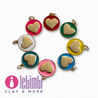 Charm cerchio con cuore in ottone smaltato - 17x15mm - 1 pezzo