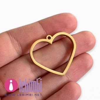 Charm cavo "cuore" in acciaio inox 304 dorato, 26x30mm - 1 pezzo