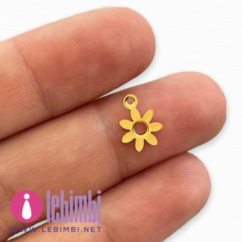 Charm "fiorellino" in acciaio inox dorato 304, 10,5x8mm - 1 pezzo