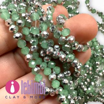 Perle in vetro "half silver plated", "Pale Green" - 4x3mm