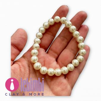 Base Bracciale in perle di vetro, elastico - bianco crema - 54mm