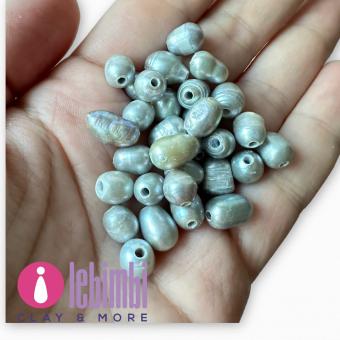 10x Perle di fiume coltivate ovali 7-10mm - Grigio