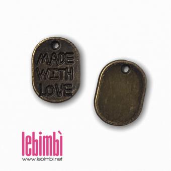 Charm ovale "Made with Love", Bronzo, 11x8mm, NICKEL FREE 1pz