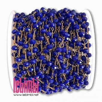 Catenina Rosario, maglie color ottone e perle in vetro 3.5x3.5mm - BLU- 50cm
