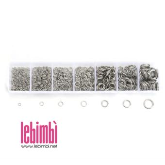 Scatola Anellini Acciaio Inox, silver tone, assortita 3-10mm - 1 scatola